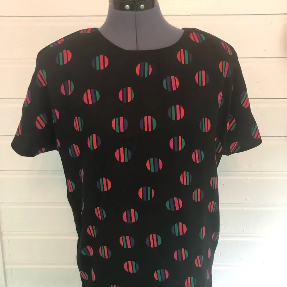 Vintage 70s 80s Polyester Matching Top and Skirt Loose 2 Piece Coord Set Rainbow